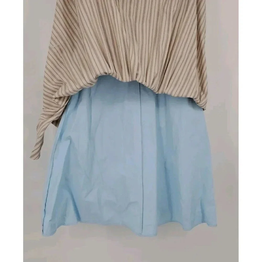 BURU Pink Label Long Sleeve Shirtdress Ivory Ticking Stripe Maxi Dress Med $330 - Picture 7 of 10